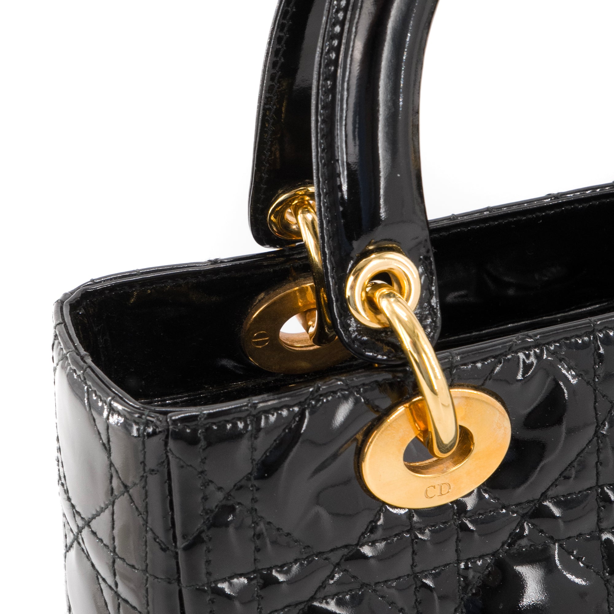 DIOR - Sac à main Lady Dior en cuir verni noir vintage