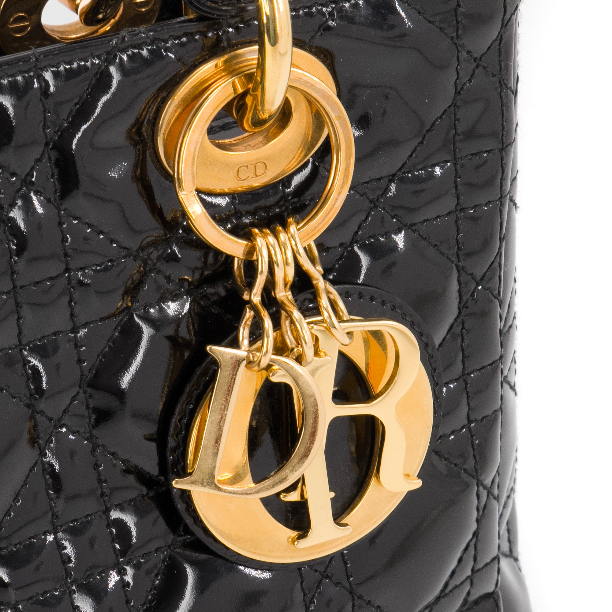 DIOR - Sac à main Lady Dior en cuir verni noir vintage