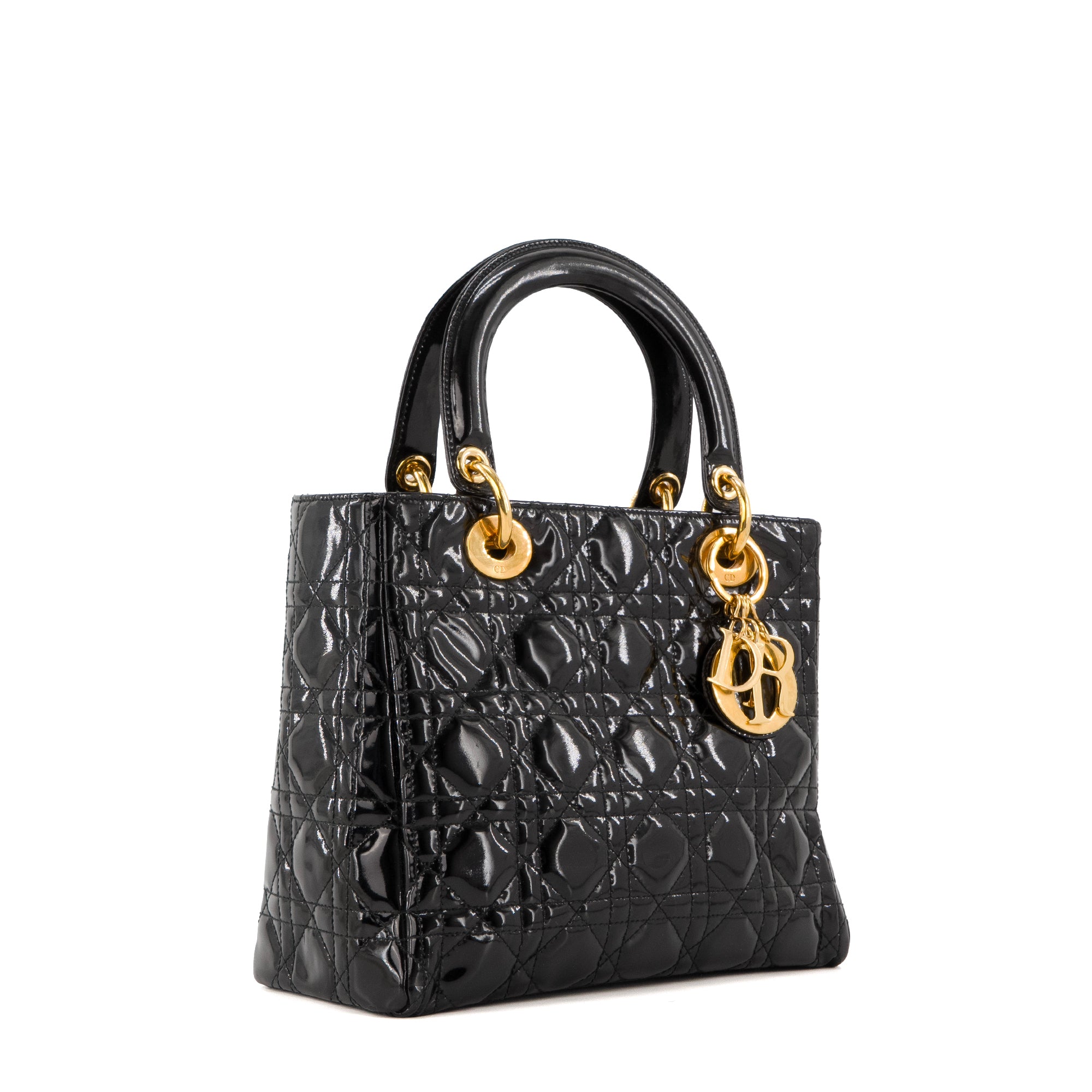 DIOR - Sac à main Lady Dior en cuir verni noir vintage