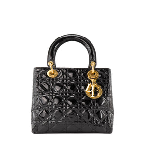 DIOR - Sac à main Lady Dior en cuir verni noir vintage