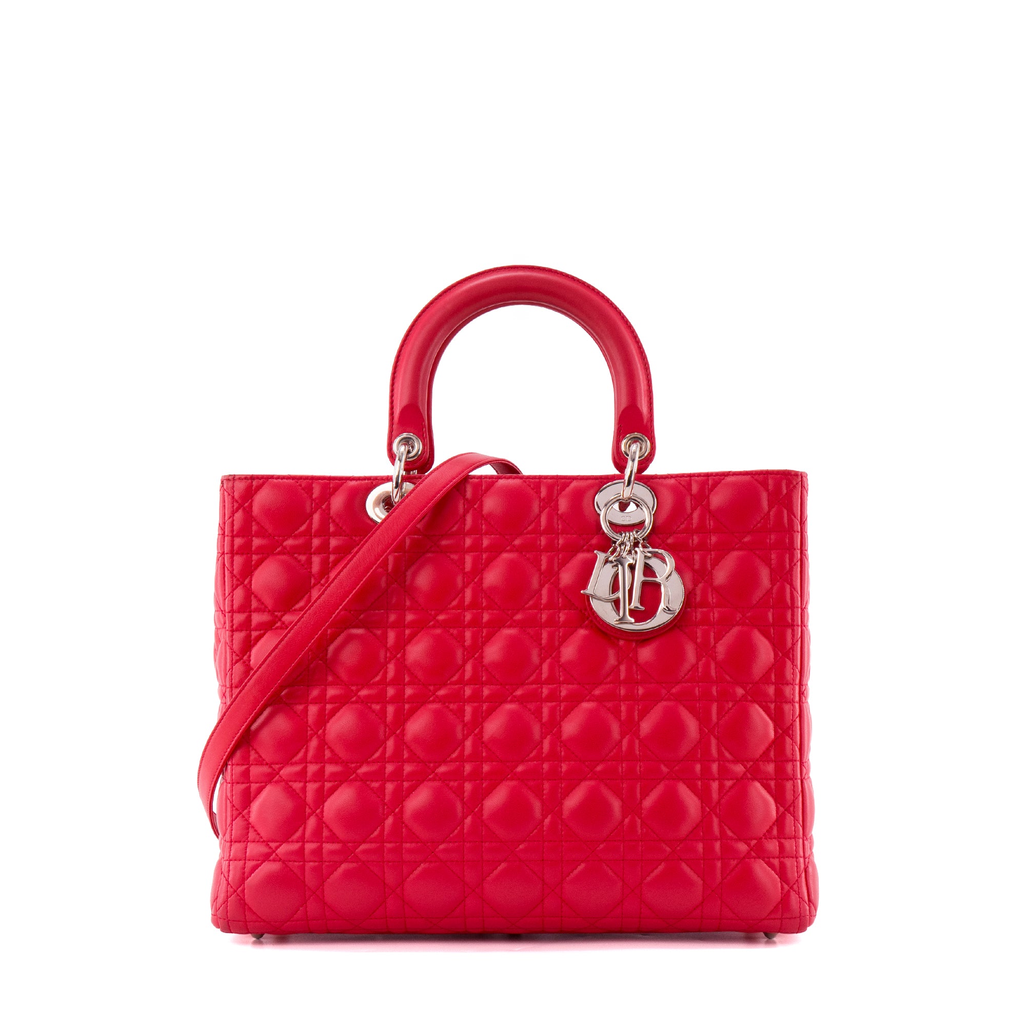 DIOR - Sac à main Lady Dior Large Dior en cuir cannage rose