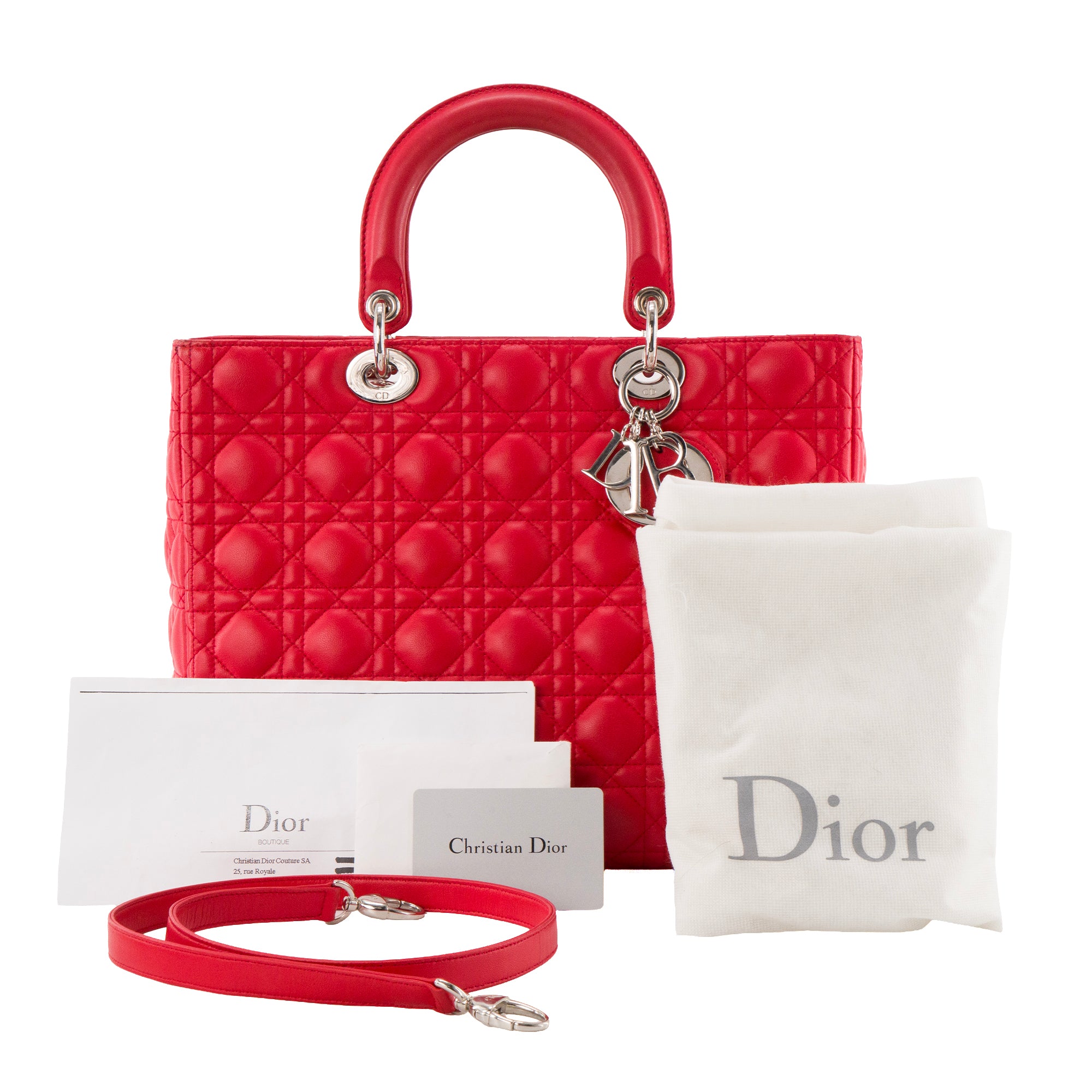 DIOR - Sac à main Lady Dior large en cuir cannage rose