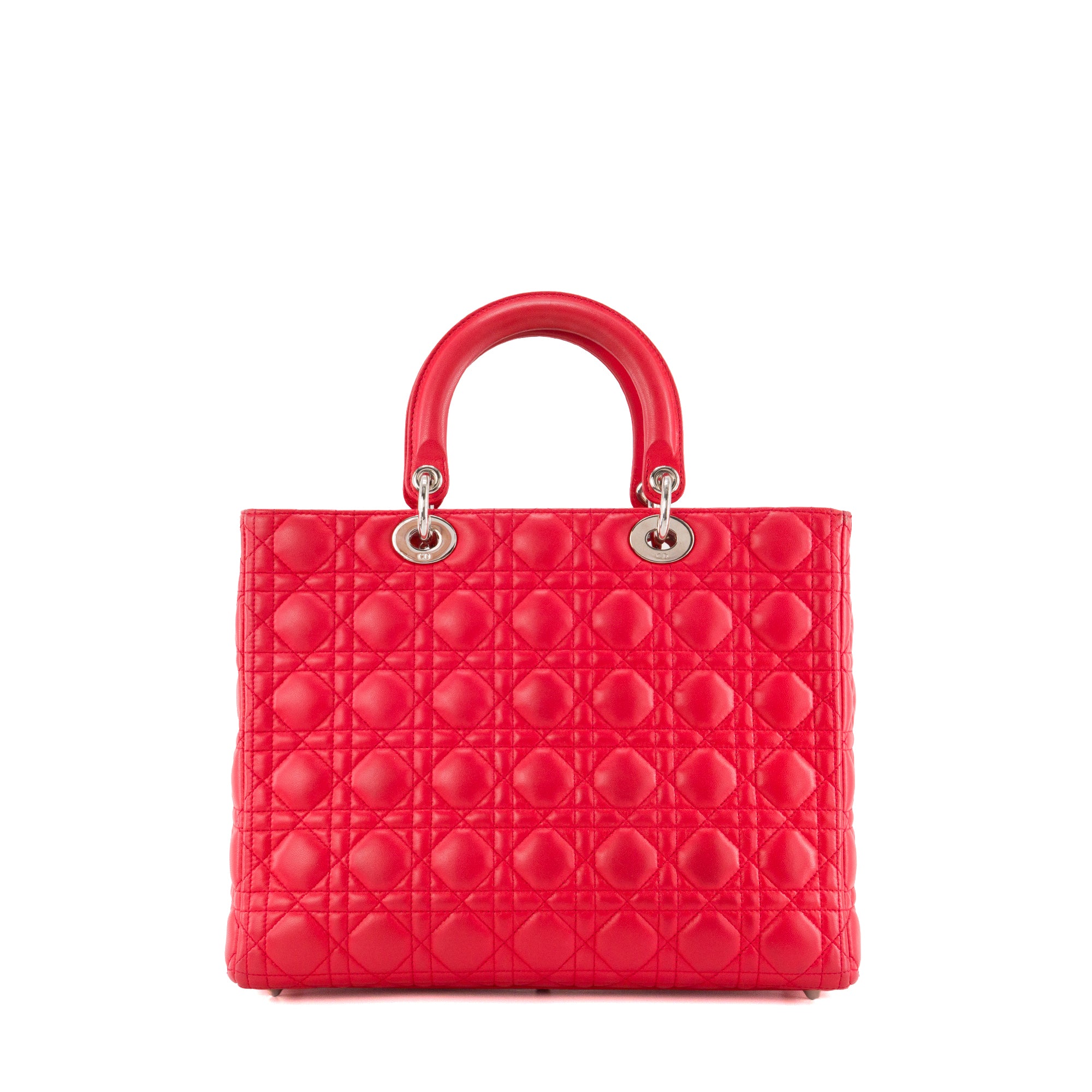 DIOR - Sac à main Lady Dior large en cuir cannage rose