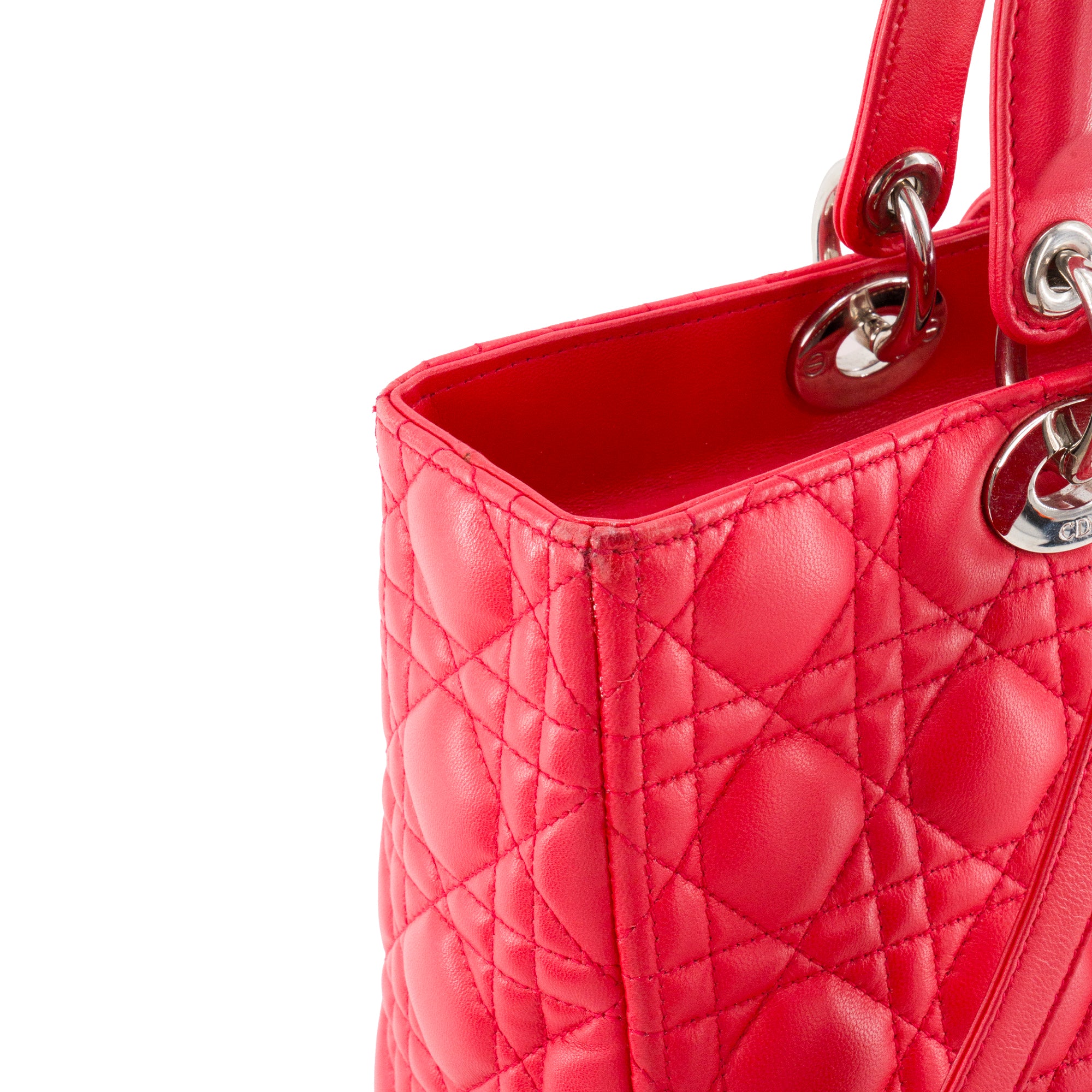 DIOR - Sac à main Lady Dior large en cuir cannage rose