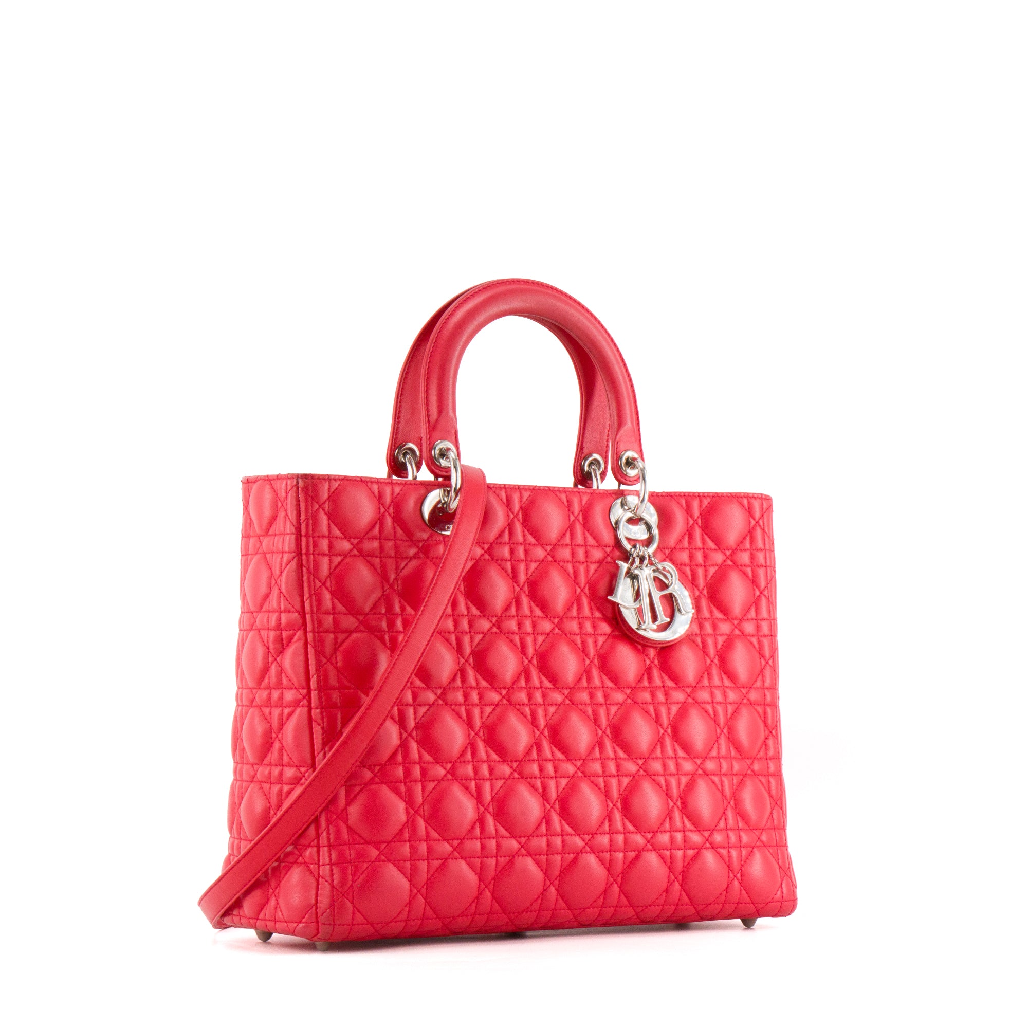DIOR - Sac à main Lady Dior large en cuir cannage rose