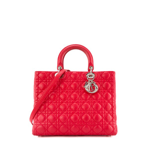 DIOR - Sac à main Lady Dior large en cuir cannage rose