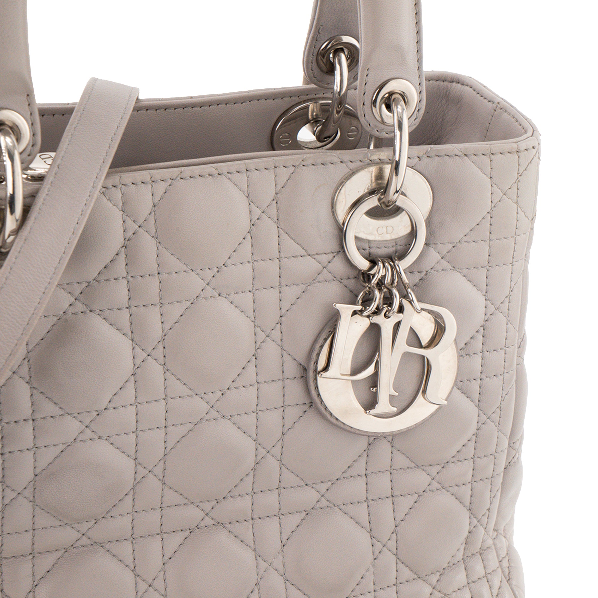 DIOR - Sac à main Lady Dior medium en cuir cannage gris