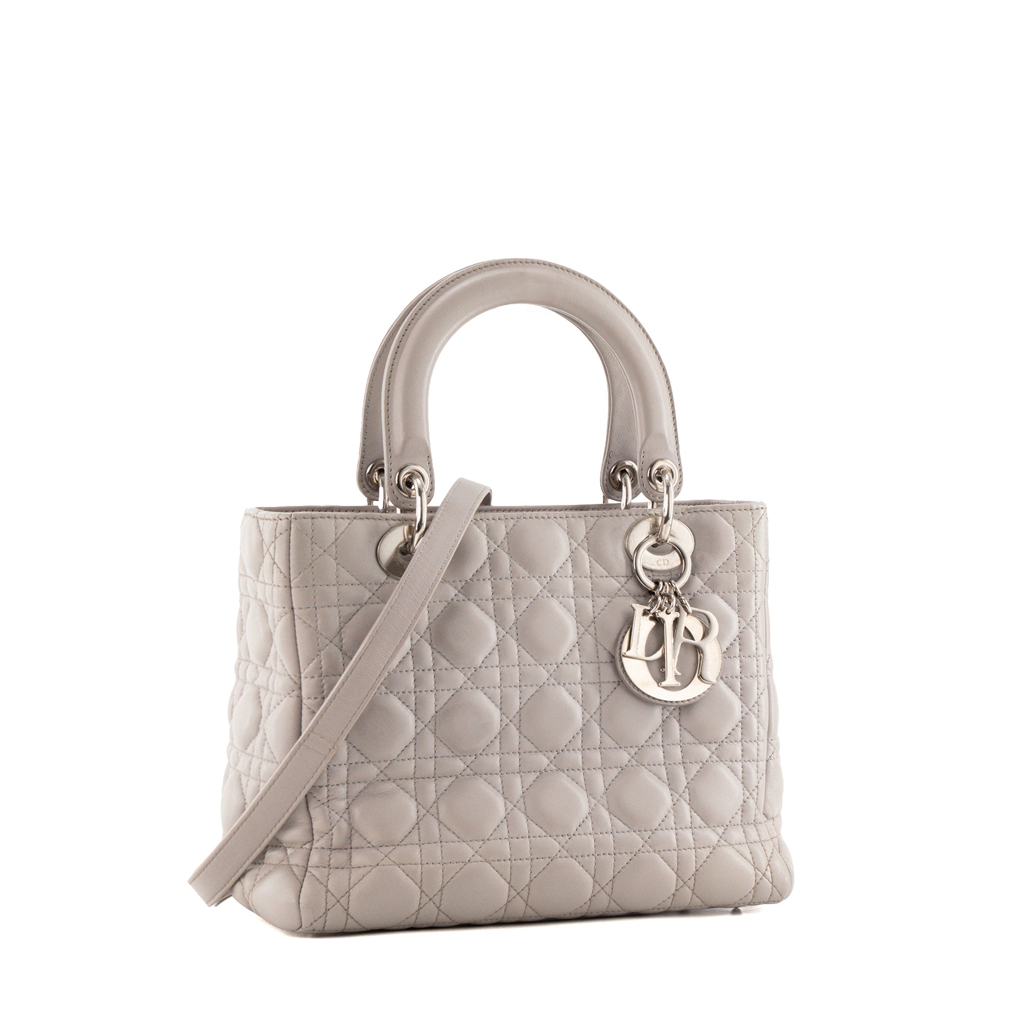 DIOR - Sac à main Lady Dior medium en cuir cannage gris