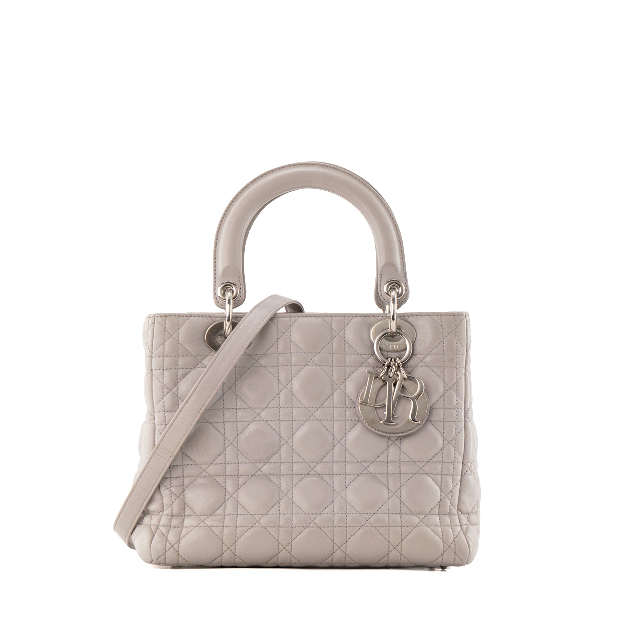 DIOR - Sac à main Lady Dior medium en cuir cannage gris
