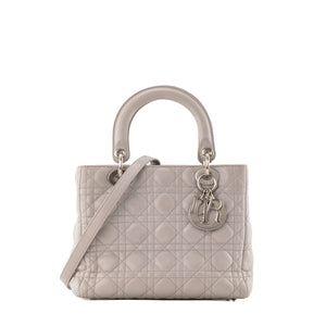 DIOR - Sac à main Lady Dior medium en cuir cannage gris