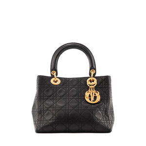 DIOR - Sac à main Lady Dior medium Dior en cuir cannage noir vintage