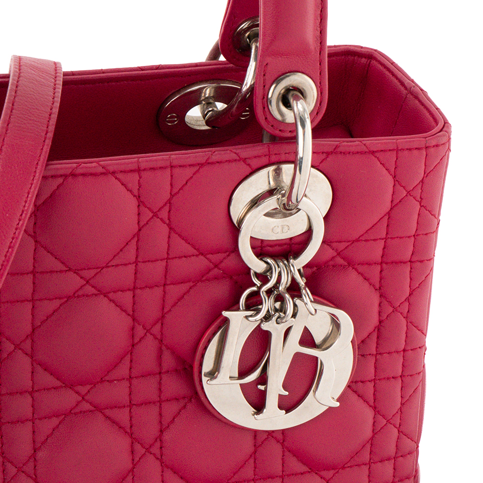 DIOR - Sac à main Lady Dior medium en cuir cannage rose
