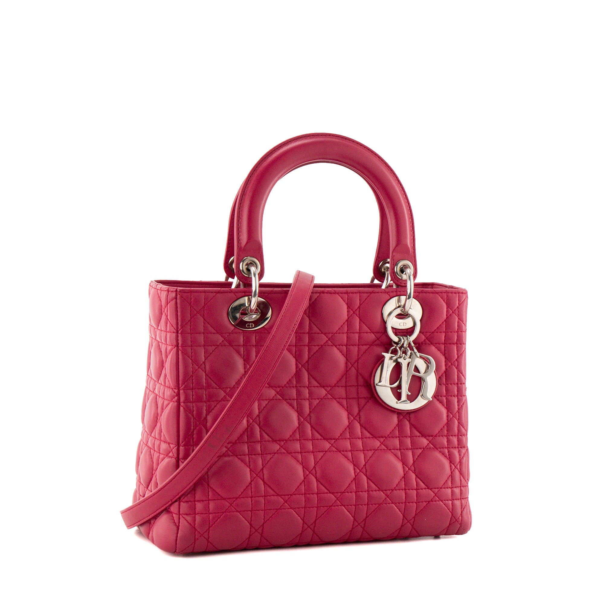 DIOR - Sac à main Lady Dior medium en cuir cannage rose