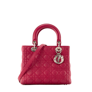 DIOR - Sac à main Lady Dior medium en cuir cannage rose