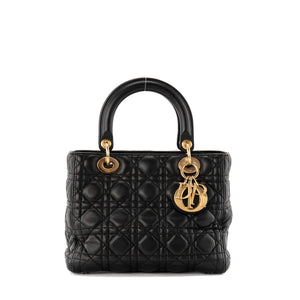 DIOR - Sac à main Lady Dior medium Dior en cuir noir cannage noir vintage