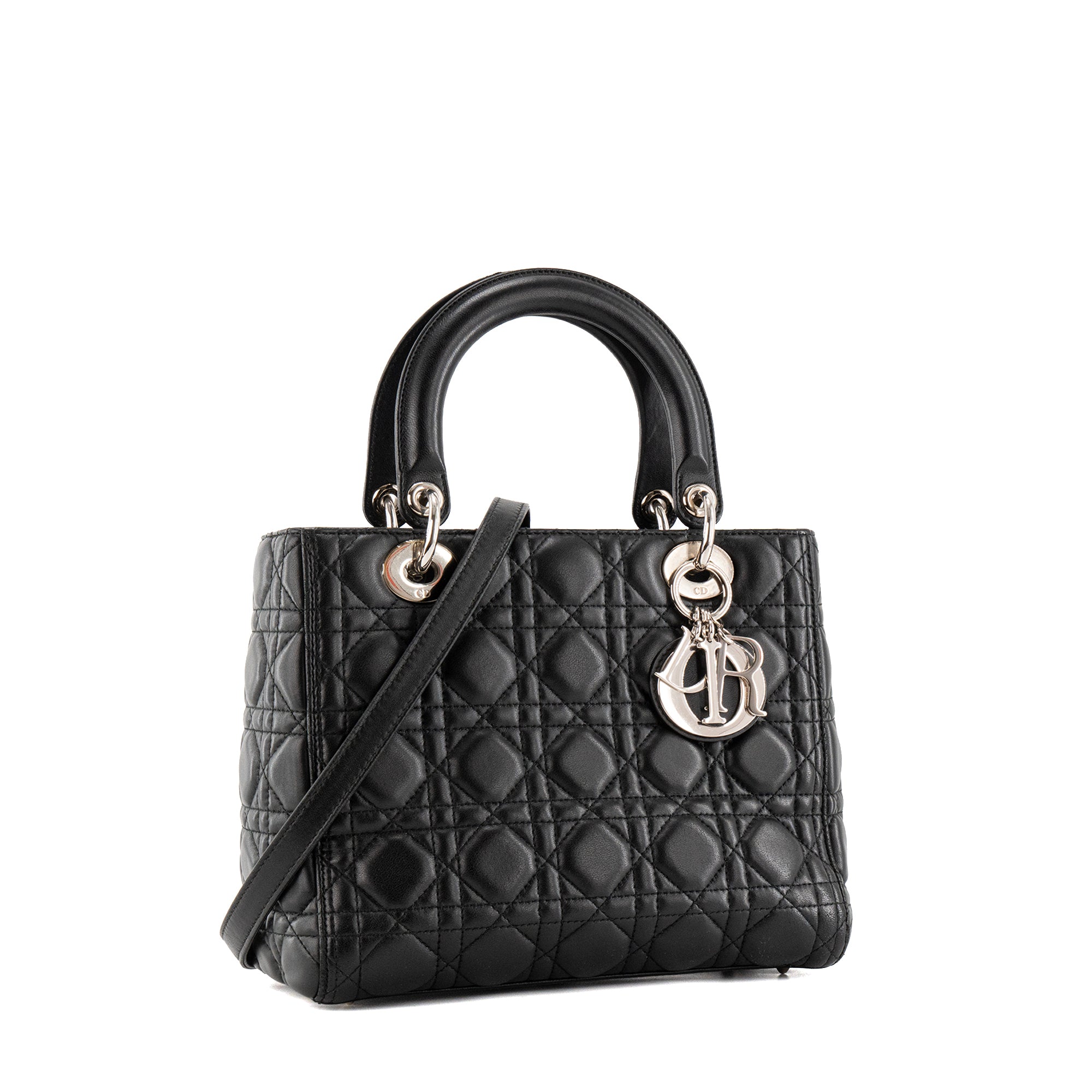 DIOR - Sac à main Lady Dior medium Dior en cuir noir cannage noir