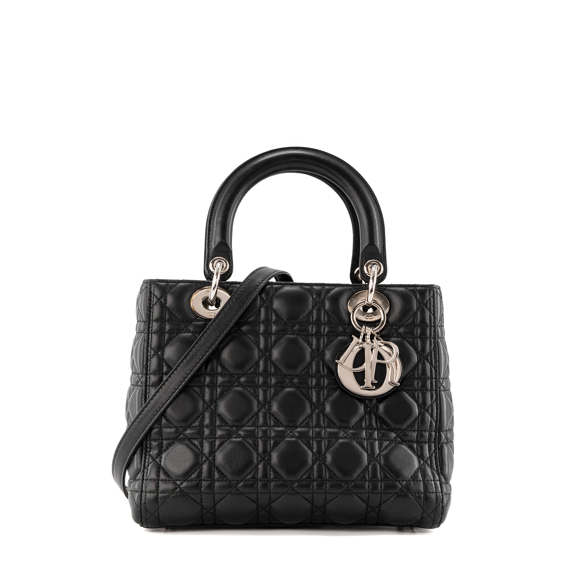 DIOR - Sac à main Lady Dior medium Dior en cuir noir cannage noir