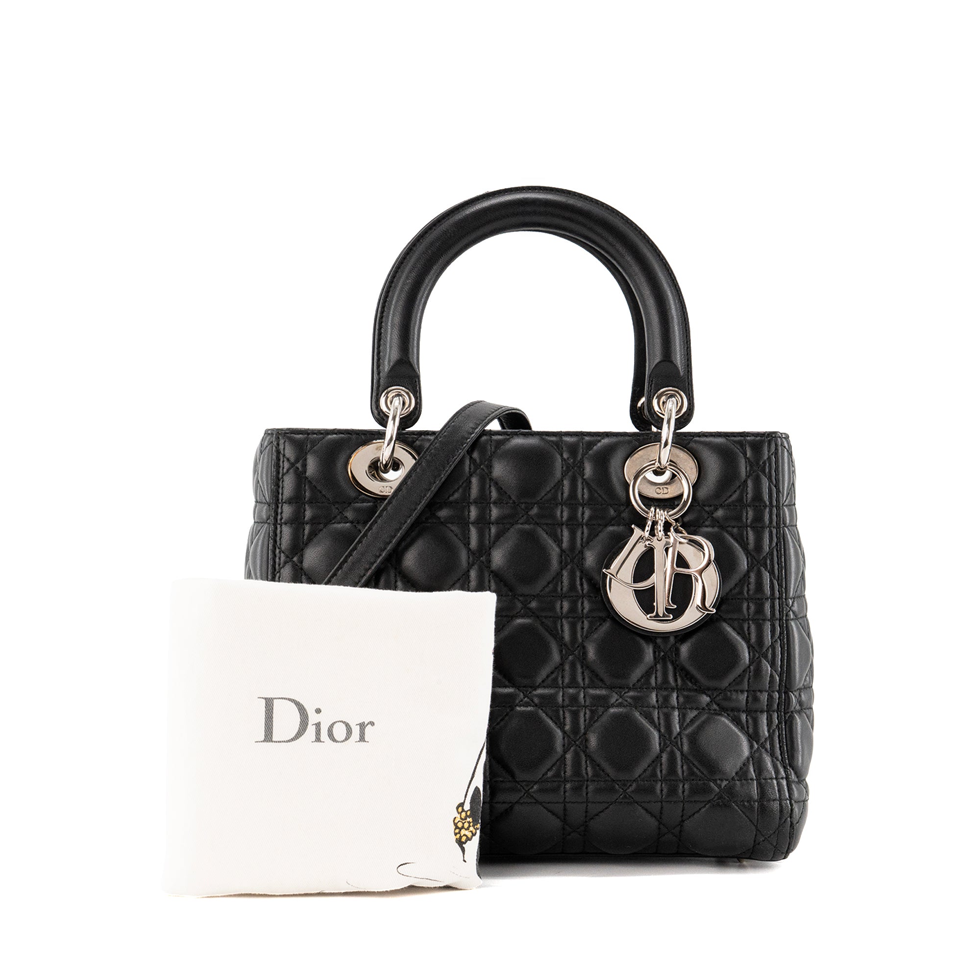 DIOR - Sac à main Lady Dior medium Dior en cuir noir cannage noir