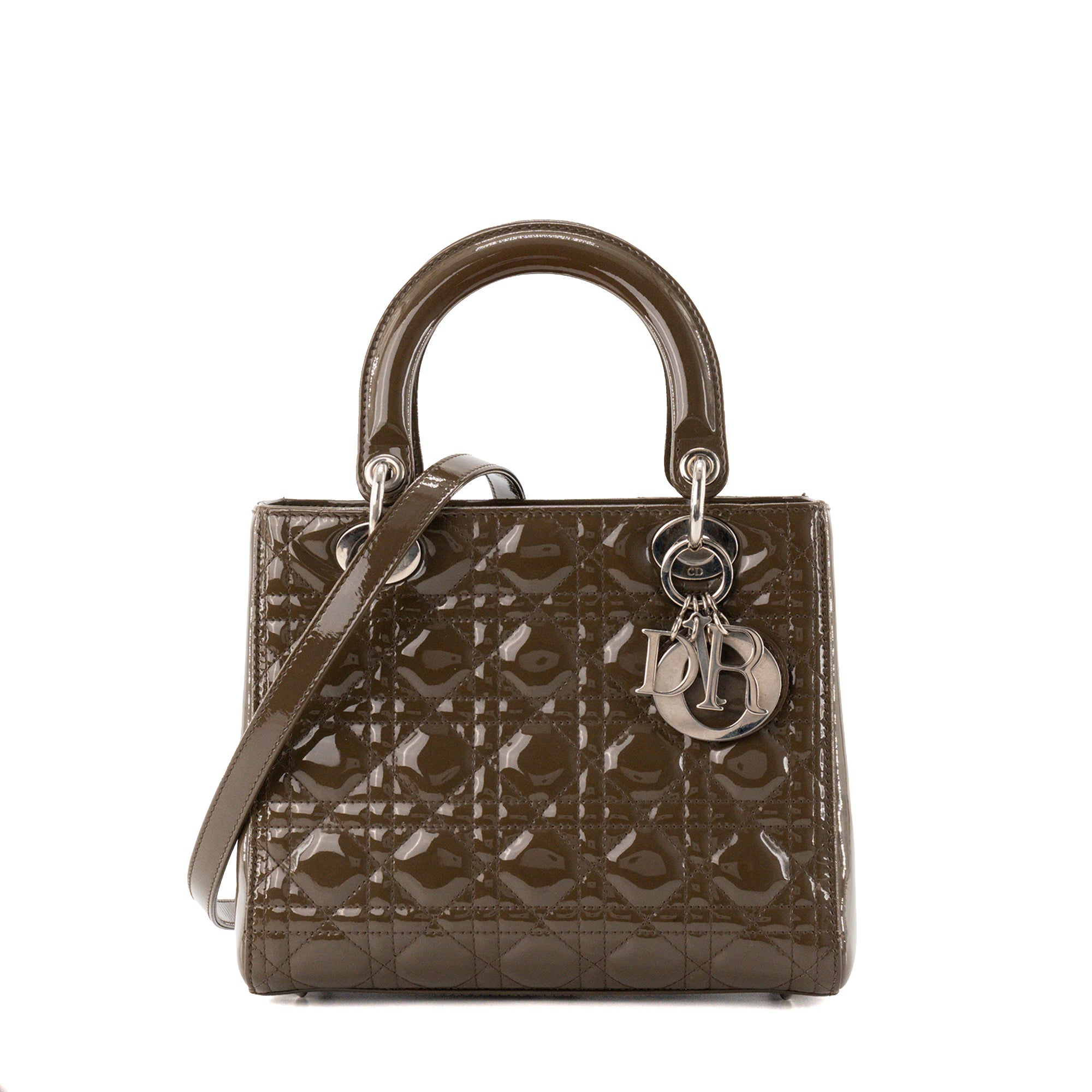 DIOR - Sac à main Lady Dior medium Dior en cuir verni cannage marron