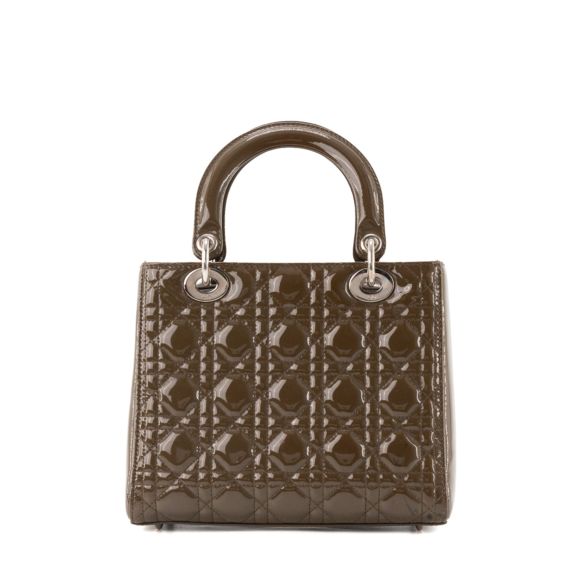 DIOR - Sac à main Lady Dior medium Dior en cuir verni cannage marron
