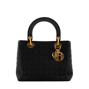 DIOR - Sac à main Lady Dior medium Dior en toile noire vintage