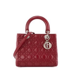 DIOR - Sac à main Lady Dior medium en cuir cannage bordeaux vintage