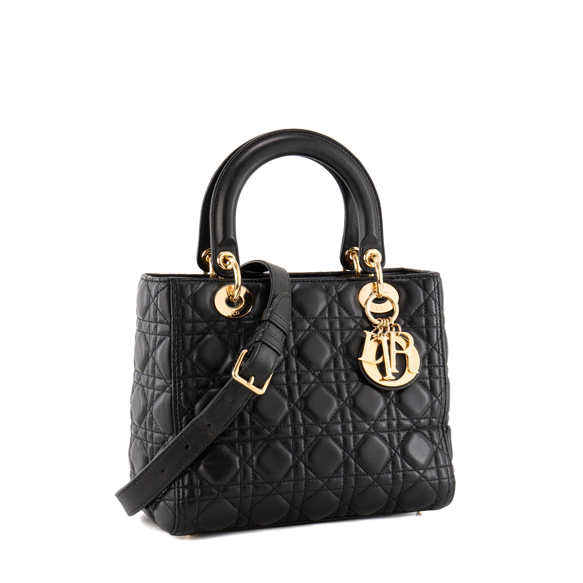 DIOR - Sac à main Lady Dior Medium en cuir cannage noir