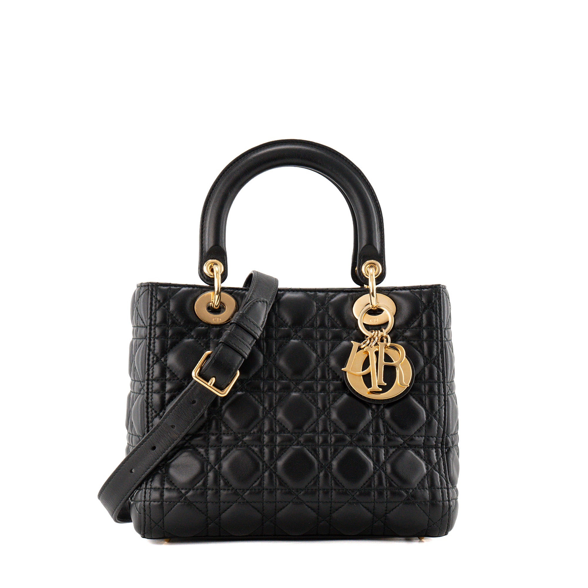 DIOR - Sac à main Lady Dior Medium en cuir cannage noir