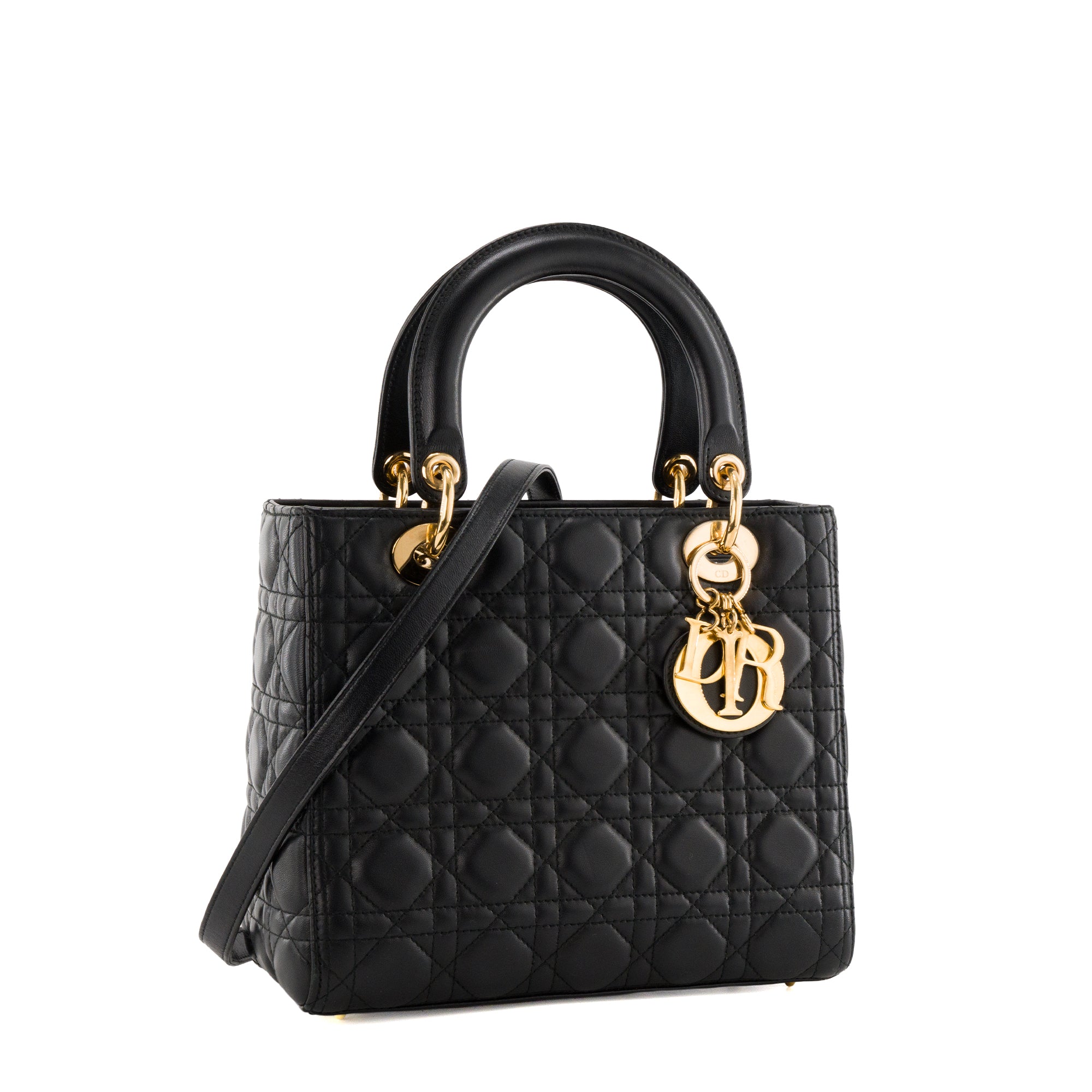 DIOR - Sac à main Lady Dior medium en cuir cannage noir
