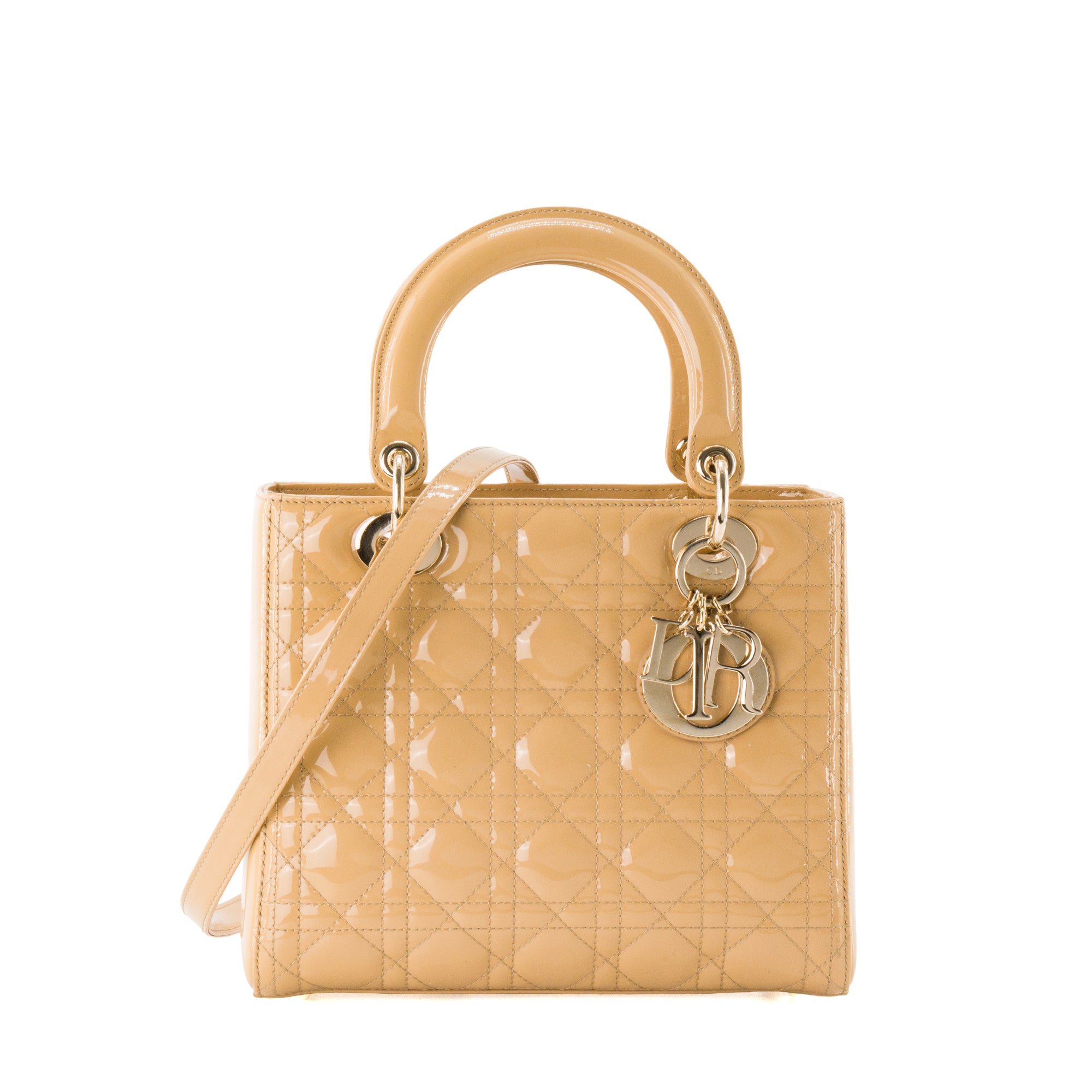 DIOR - Sac à main Lady Dior Medium en cuir cannage verni jaune