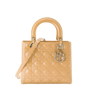 DIOR - Sac à main Lady Dior Medium en cuir cannage verni jaune