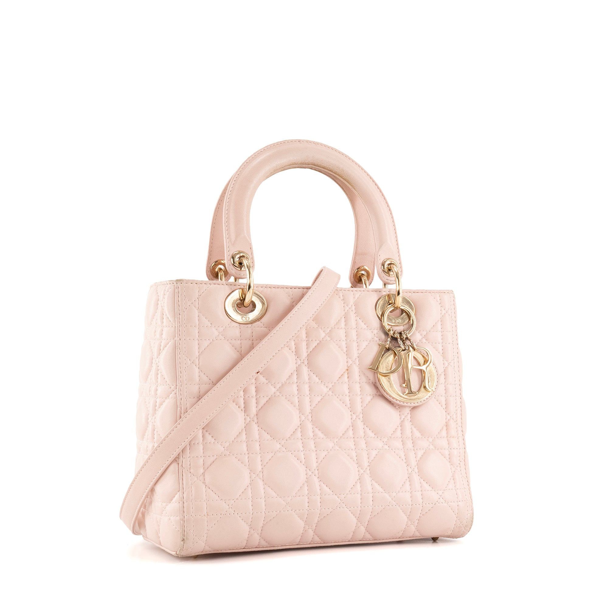 DIOR - Sac à main Lady Dior Medium en cuir rose pâle