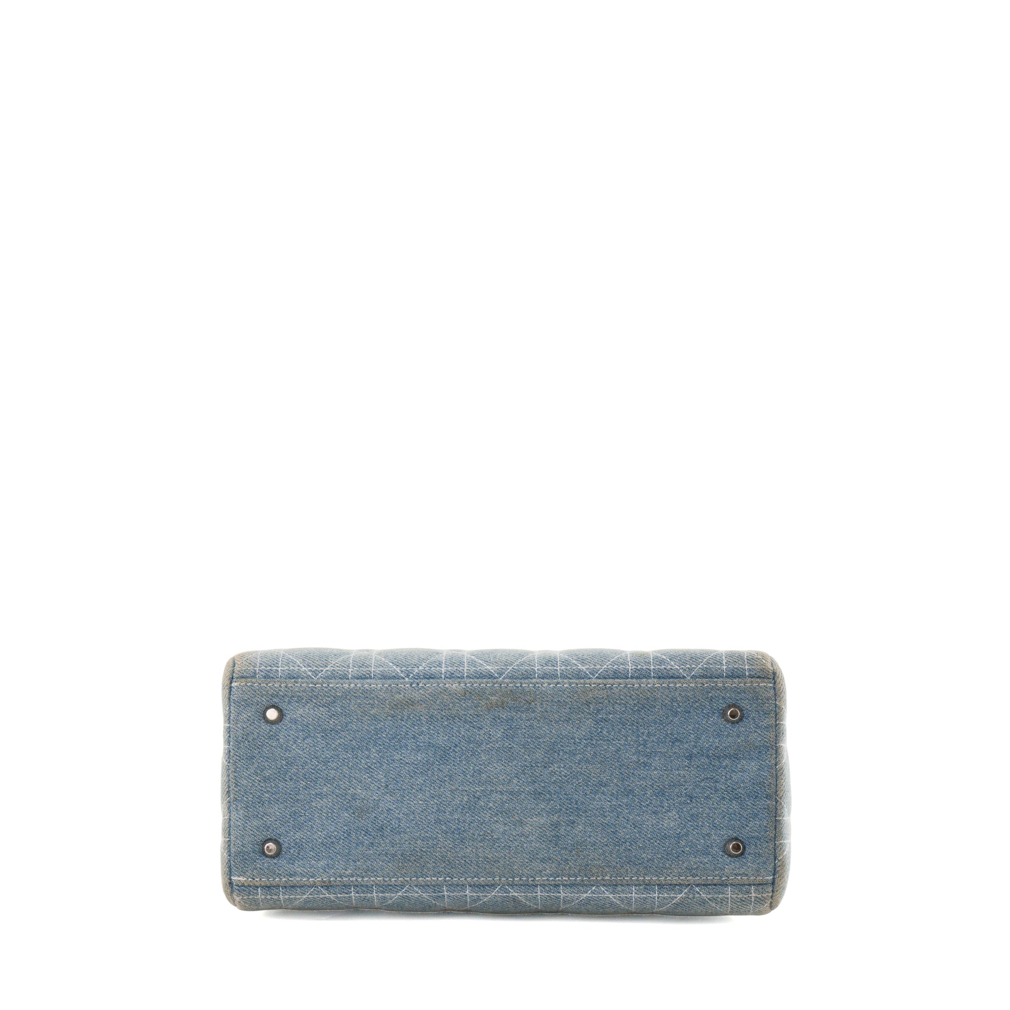 DIOR - Sac à main Lady Dior Medium en denim cannage bleu clair vintage