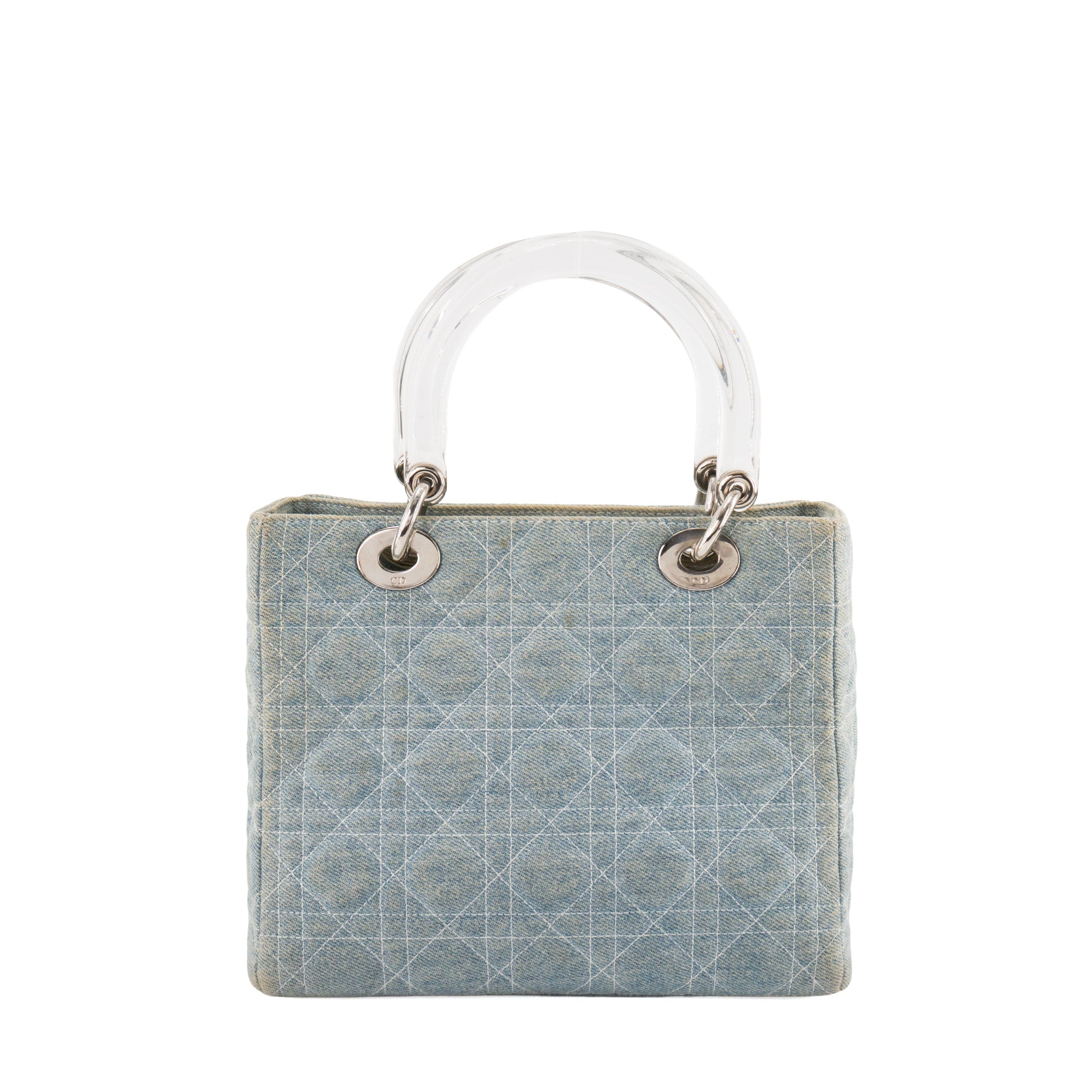 DIOR - Sac à main Lady Dior Medium en denim cannage bleu clair vintage