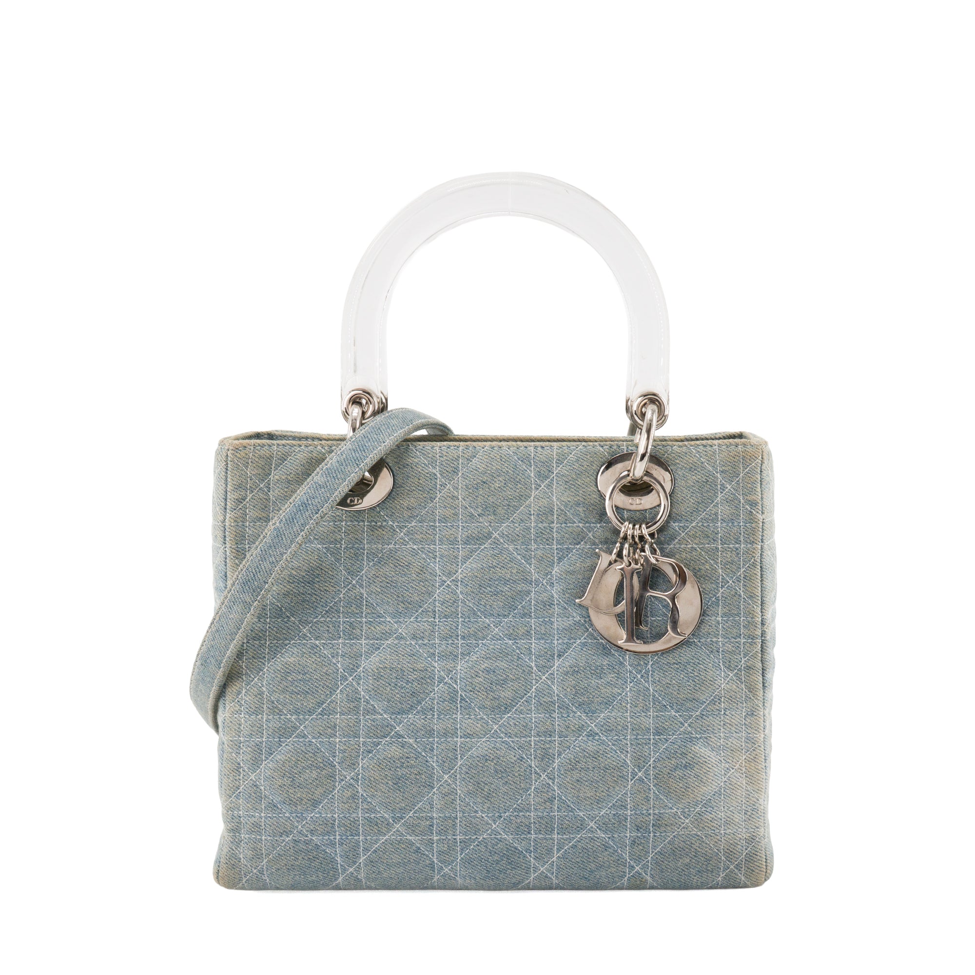 DIOR - Sac à main Lady Dior Medium en denim cannage bleu clair vintage