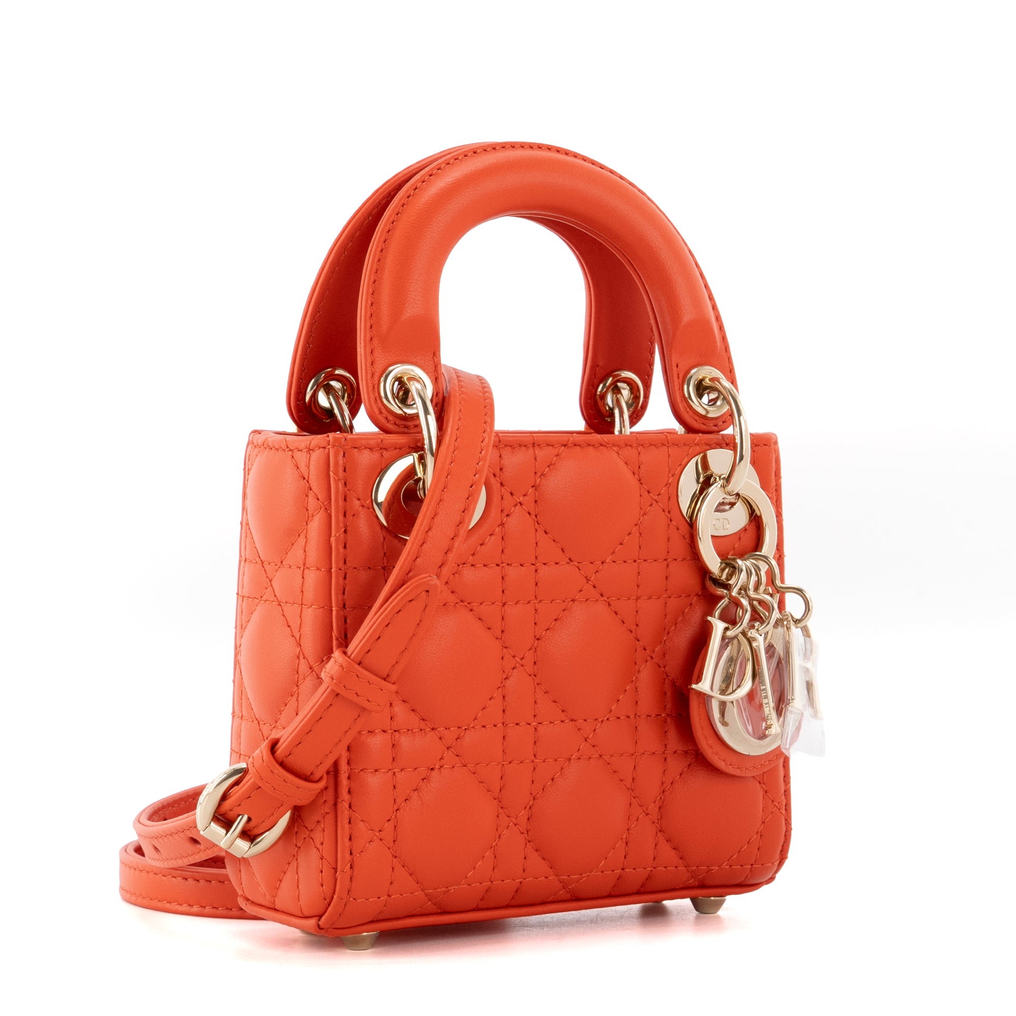 DIOR - Sac à bandoulière Lady Dior micro Dior en cuir cannage orange