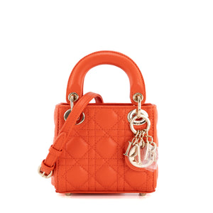 DIOR - Sac à bandoulière Lady Dior micro Dior en cuir cannage orange