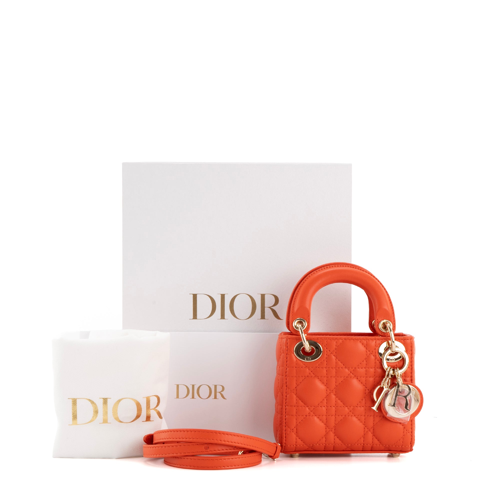 DIOR - Sac à bandoulière Lady Dior micro Dior en cuir cannage orange