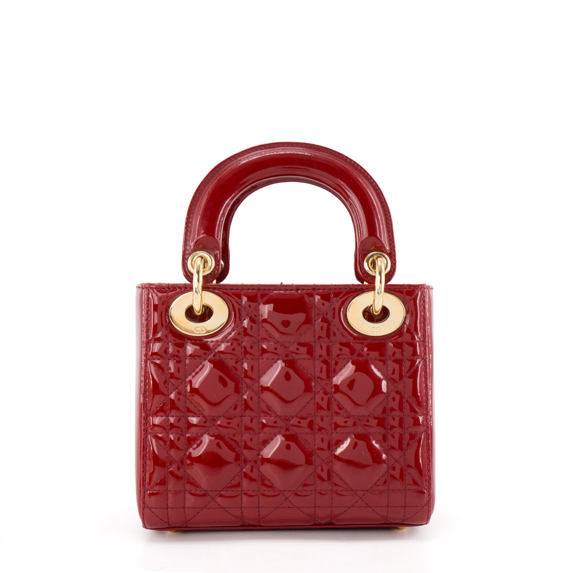 DIOR - Sac à main Lady Dior mini Dior en cuir verni rouge bordeaux