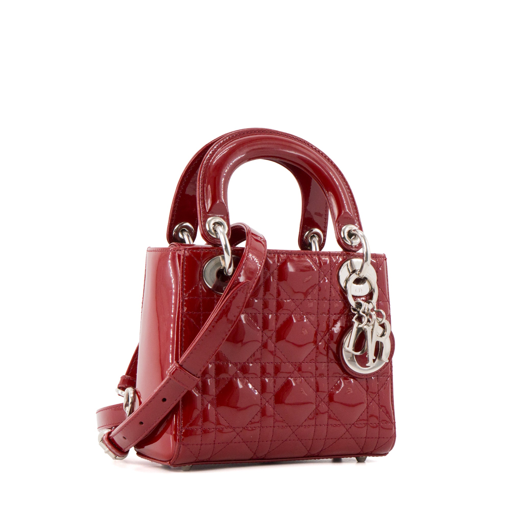 DIOR - Sac à main Lady Dior mini Dior en cuir verni rouge