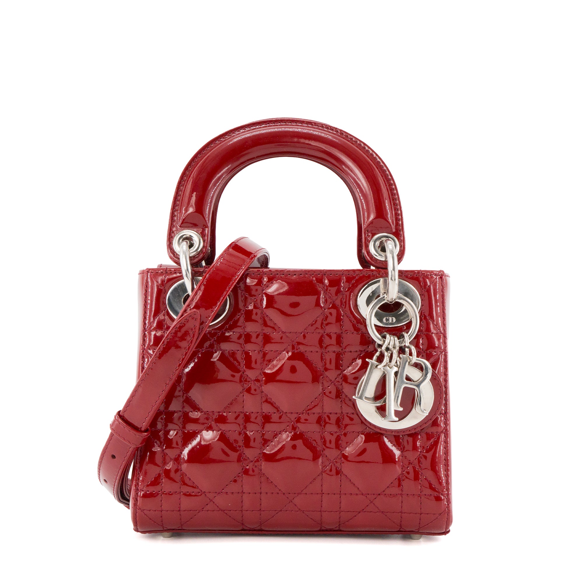 DIOR - Sac à main Lady Dior mini Dior en cuir verni rouge