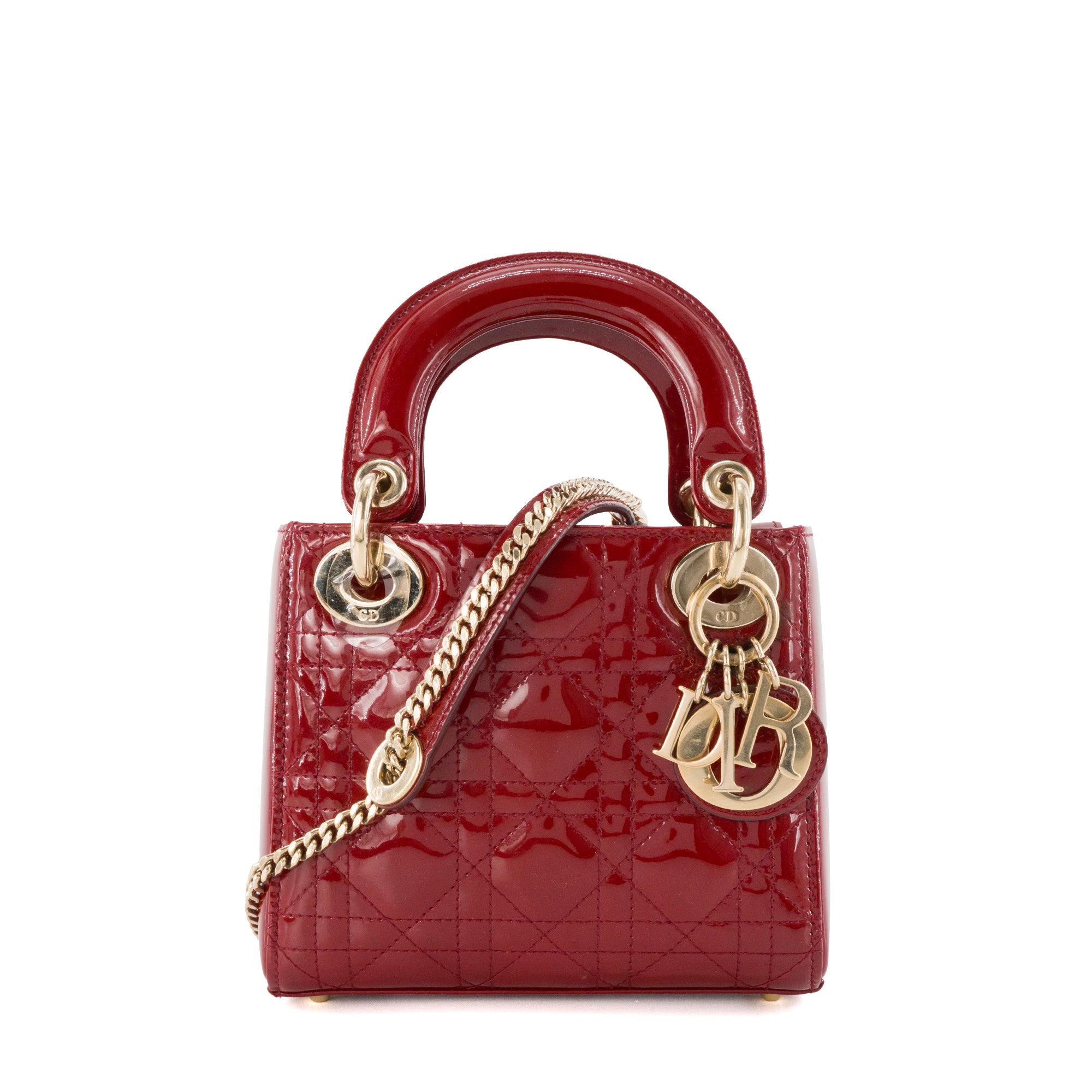 DIOR - Sac à main Lady Dior mini Dior en cuir verni rouge