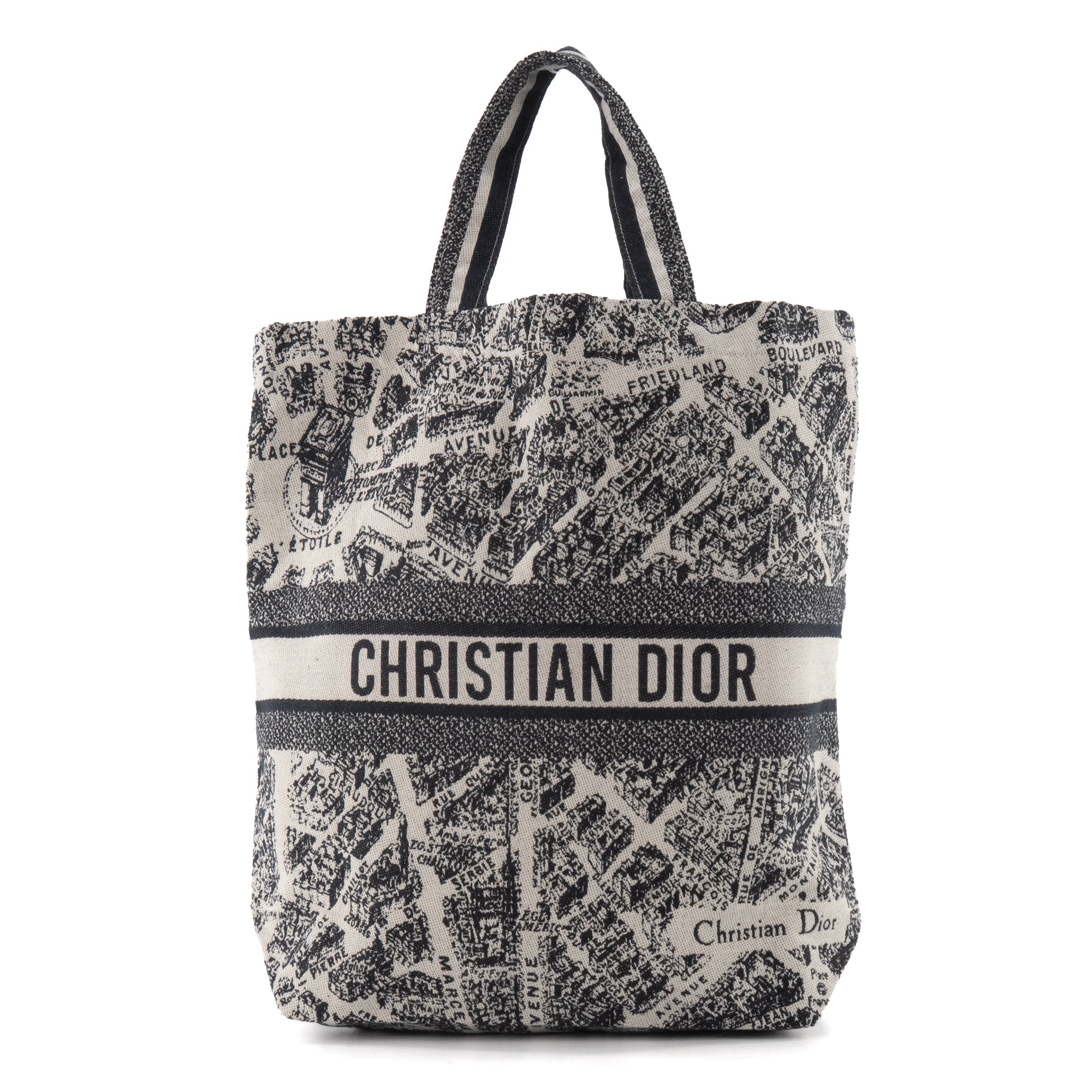 DIOR - Sac à main Totebag Dior en toile brodée noire et blanche