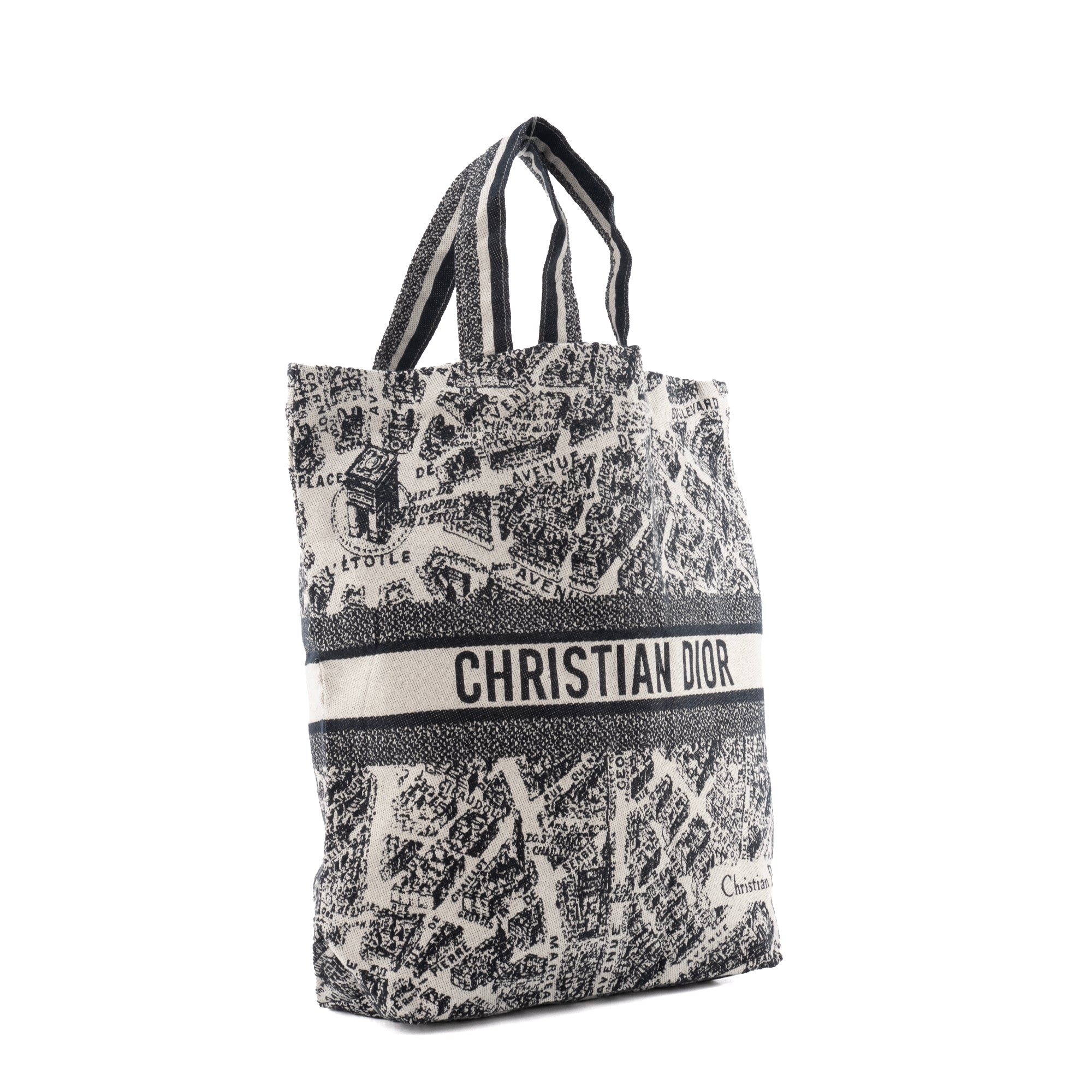 DIOR - Sac à main Totebag Dior en toile brodée noire et blanche