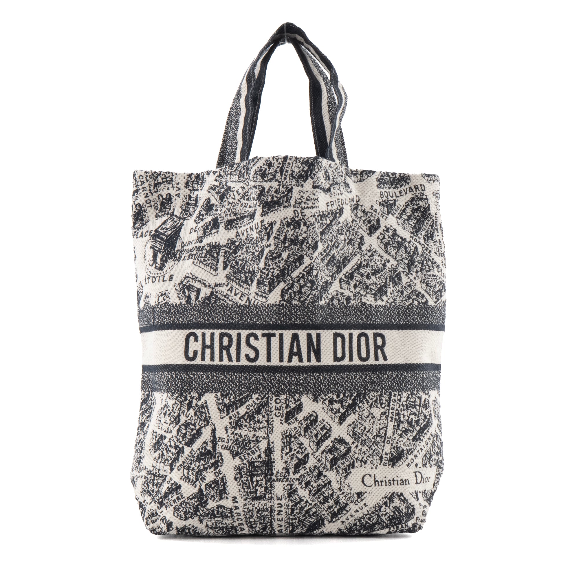 DIOR - Sac à main Totebag Dior en toile brodée noire et blanche