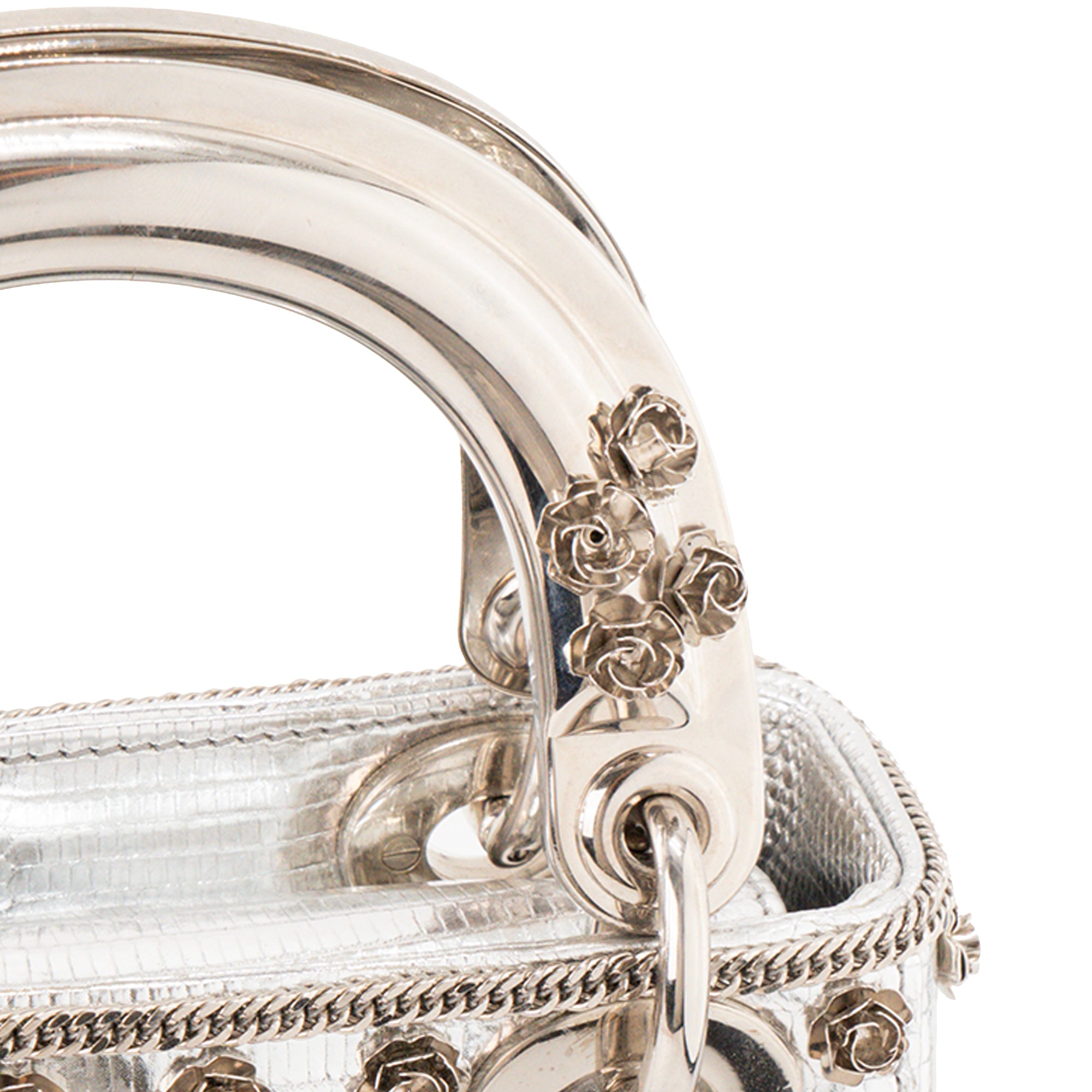 DIOR - Sac à bandoulière Lady Dior Mini en cuir exotique lézard argenté édition limitée