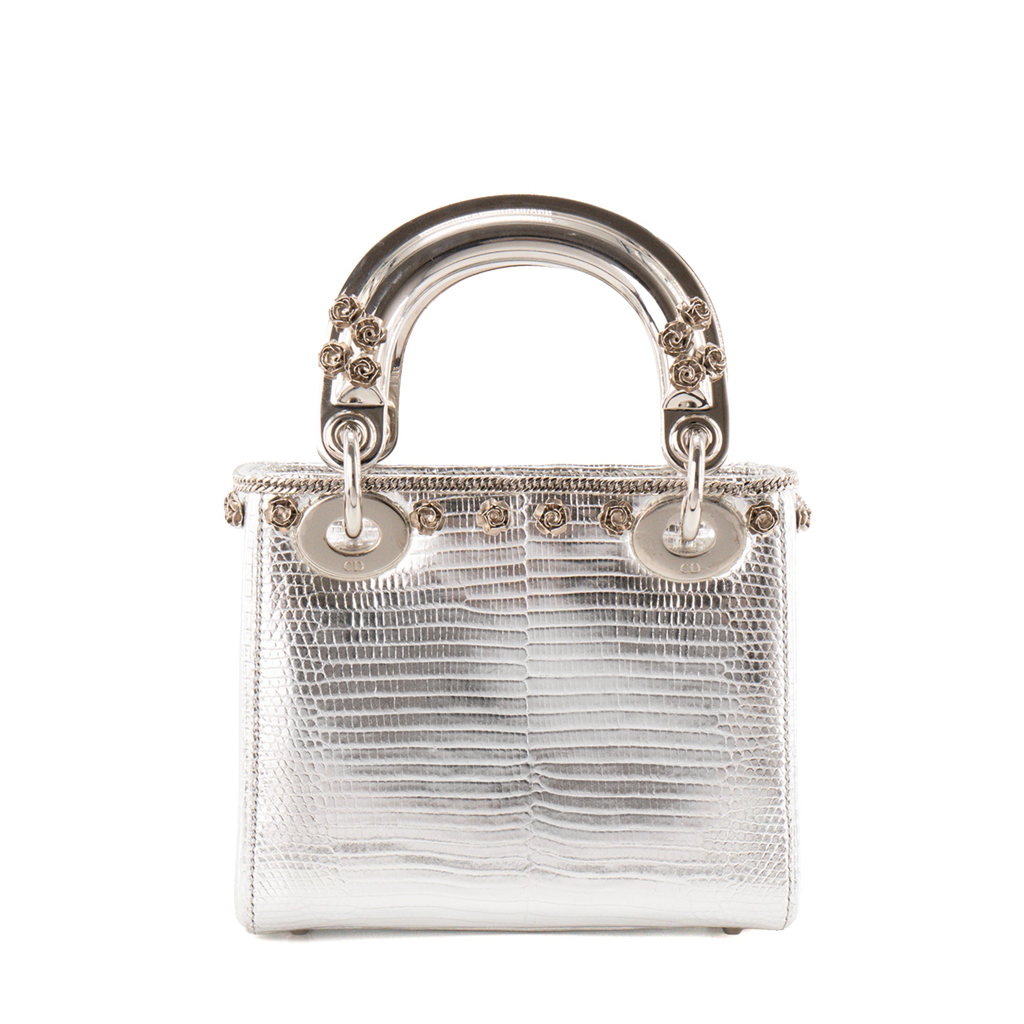 DIOR - Sac à bandoulière Lady Dior Mini en cuir exotique lézard argenté édition limitée