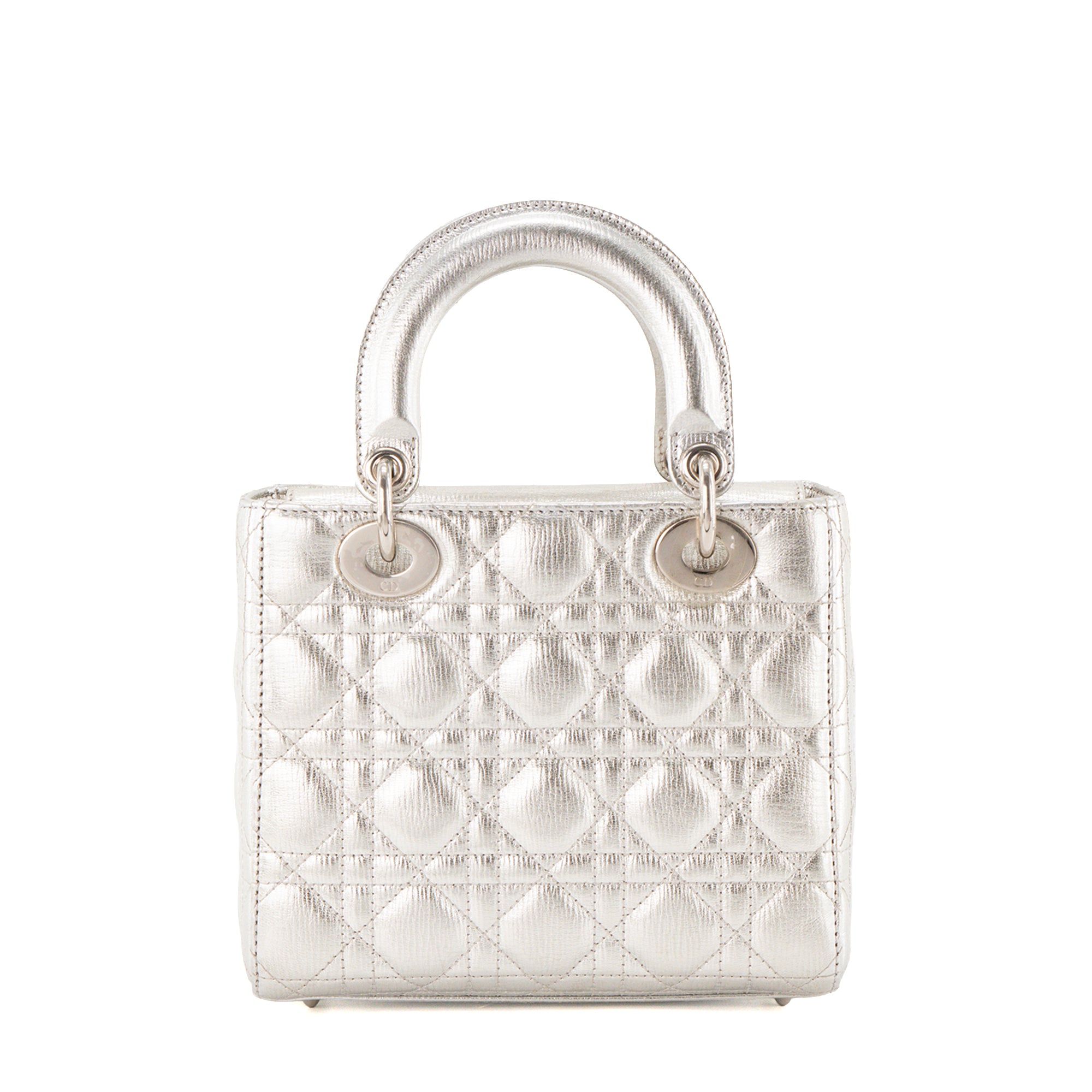 DIOR - Sac à bandoulière Lady Dior small en cuir froissé argenté édition limitée