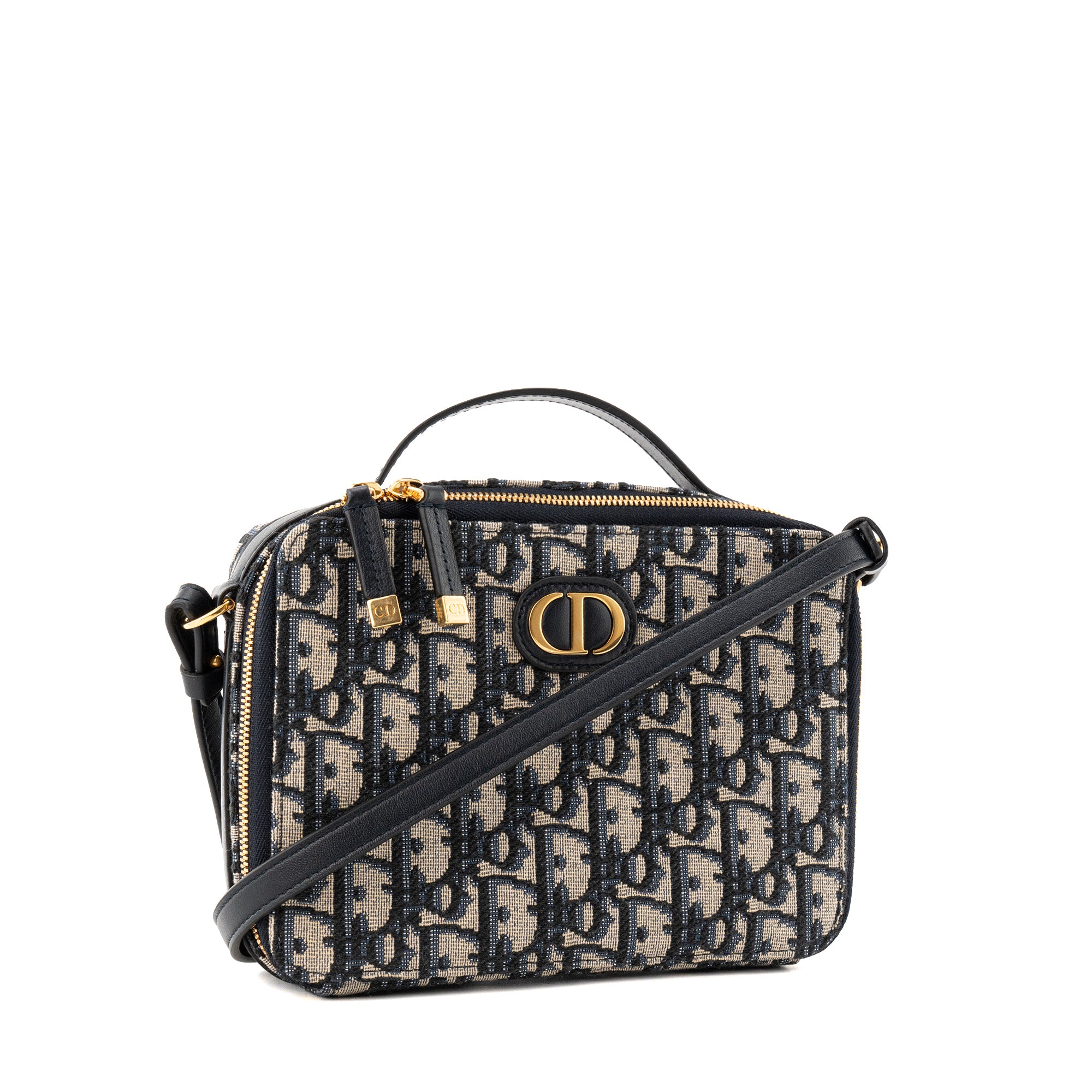 DIOR - Sac à bandoulière 30 Montaigne Pouch Dior en toile Dior Oblique bleu marine et beige