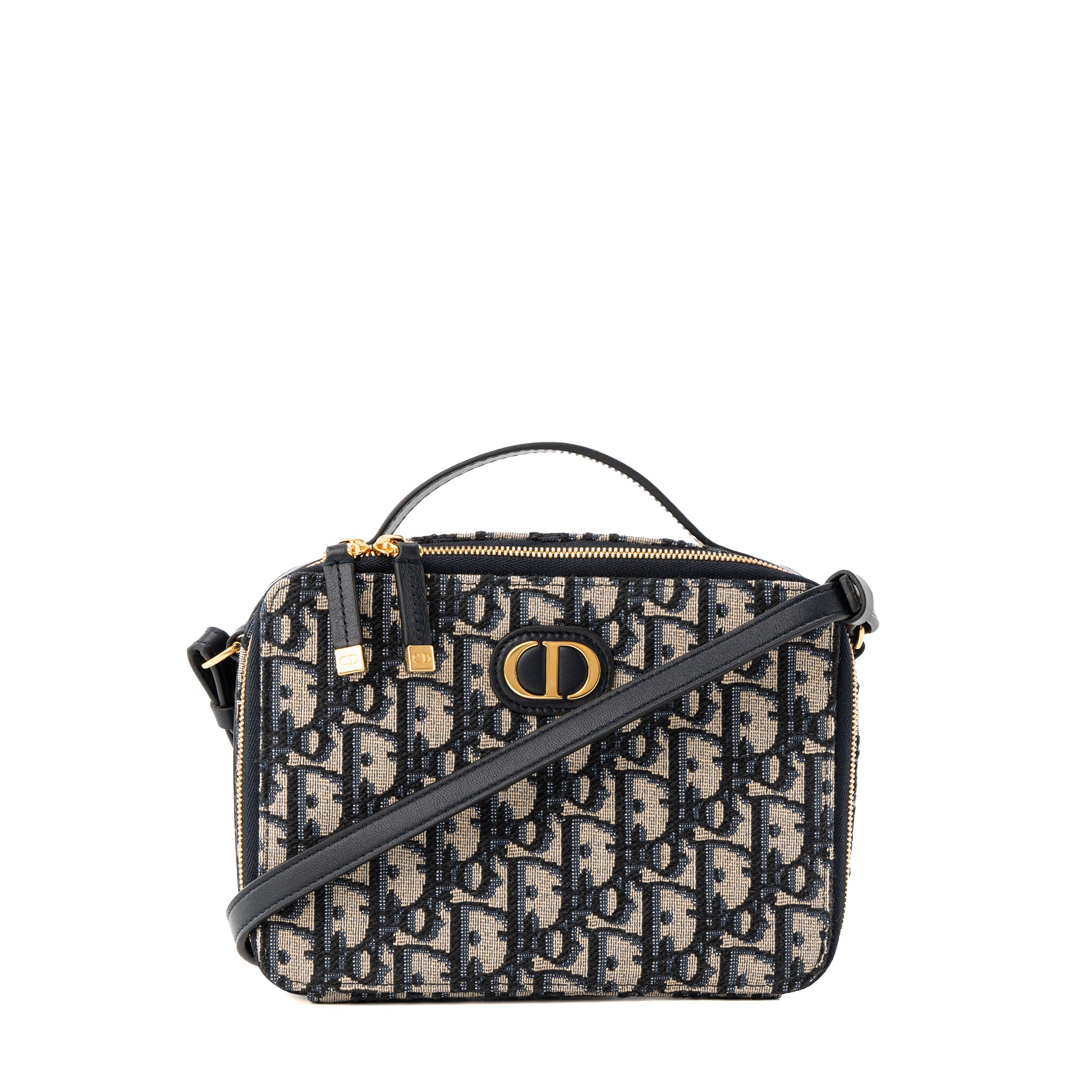DIOR - Sac à bandoulière 30 Montaigne Pouch Dior en toile Dior Oblique bleu marine et beige